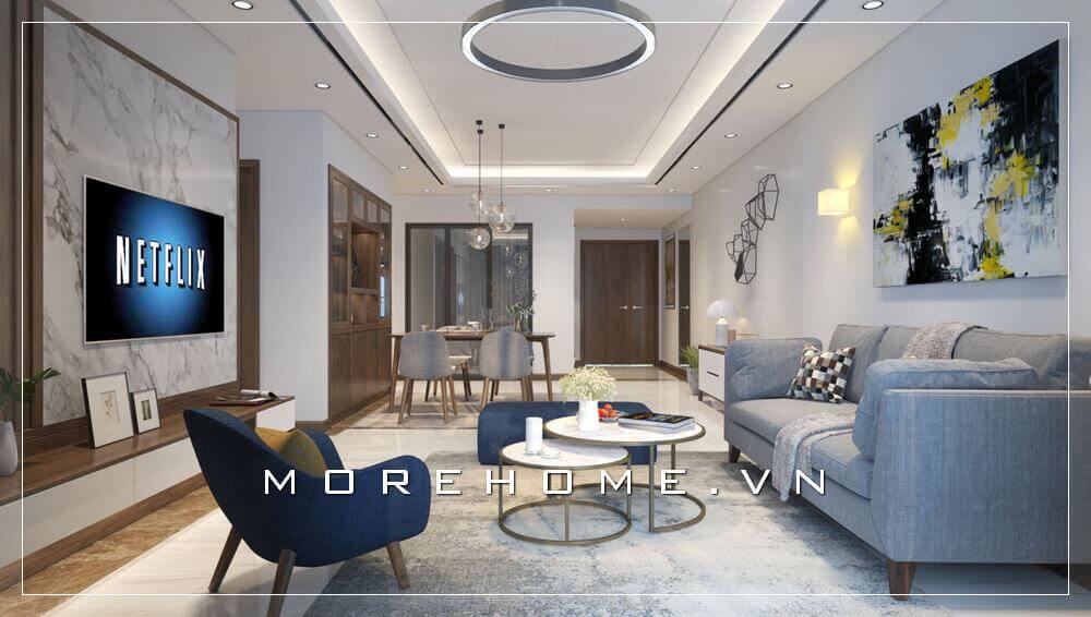 Mẫu thiết kế phòng khách chung cư đẹp với nội thất hiện đại, thiết kế đơn giản tiện nghi tạo nên không gian thư giãn và tiếp khách lí tưởng